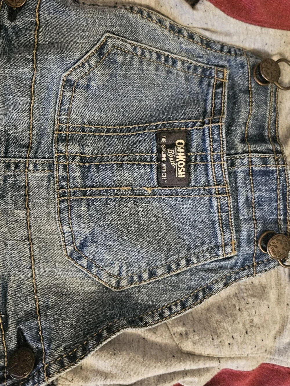Oshkosh Blue Denim Overalls with Red Strap Accents